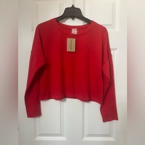 Project Social T Red “Gotta Move” Cropped Sweatshirt, Small, NWT, Raw Hem